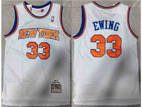 New York Knicks #33 Patrick Ewing 1985-86 White Hardwood Classics Jersey