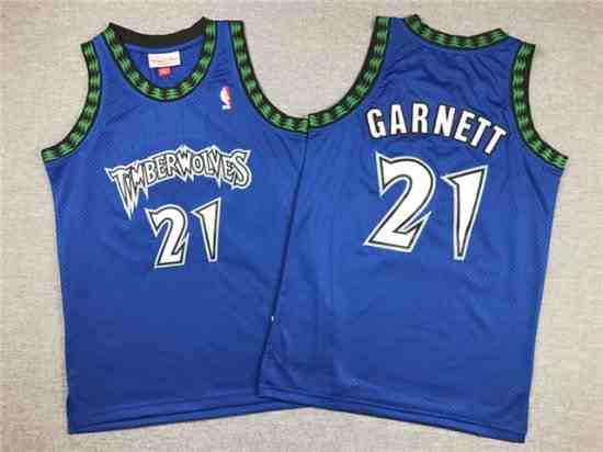 Youth Minnesota Timberwolves #21 Kevin Garnett 1997-98 Blue Hardwood Classics Jersey