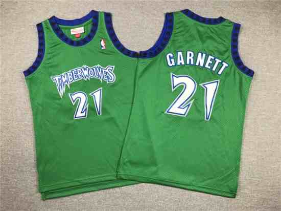 Youth Minnesota Timberwolves #21 Kevin Garnett 1997-98 Green Hardwood Classics Jersey