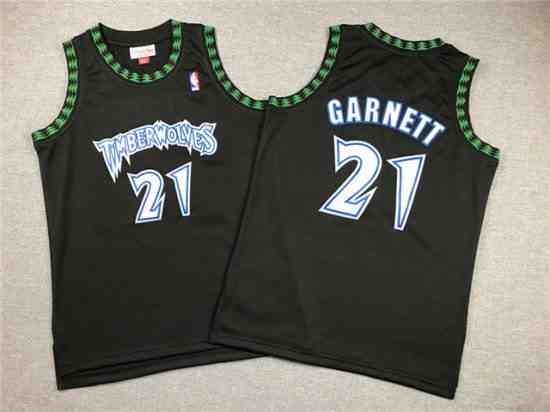 Youth Minnesota Timberwolves #21 Kevin Garnett 1997-98 Black Hardwood Classics Jersey