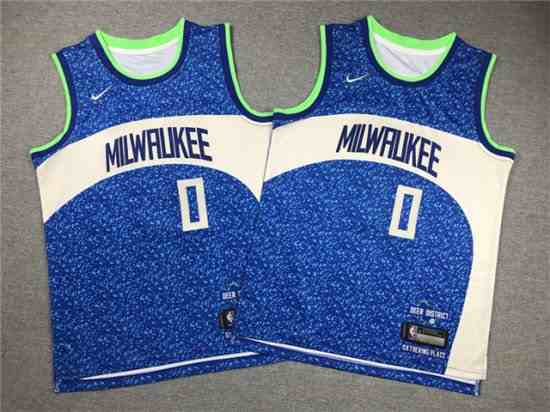 Youth Milwaukee Bucks #0 Damian Lillard 2023-24 Blue City Edition Swingman Jersey