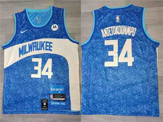 Milwaukee Bucks #34 Giannis Antetokounmpo 2023-24 Blue City Edition Swingman Jersey