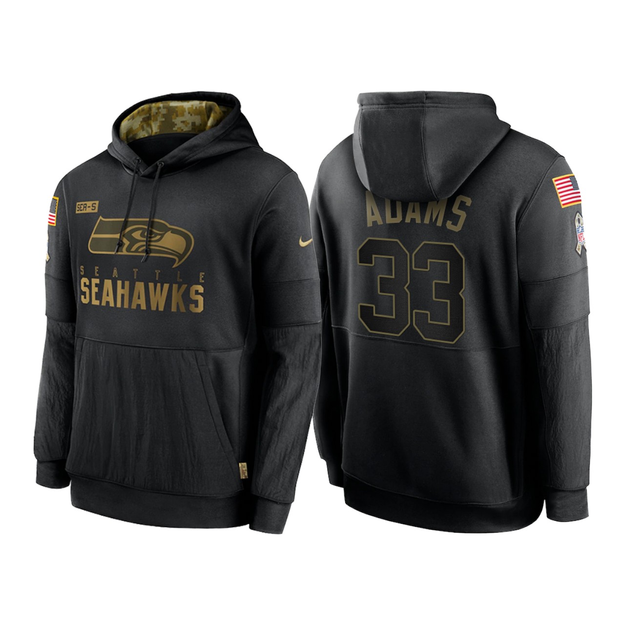 Men's Seattle Seahawks #33 Jamal Adams 2020 Black Salute To Service Sideline Performance Pullover Hoodie