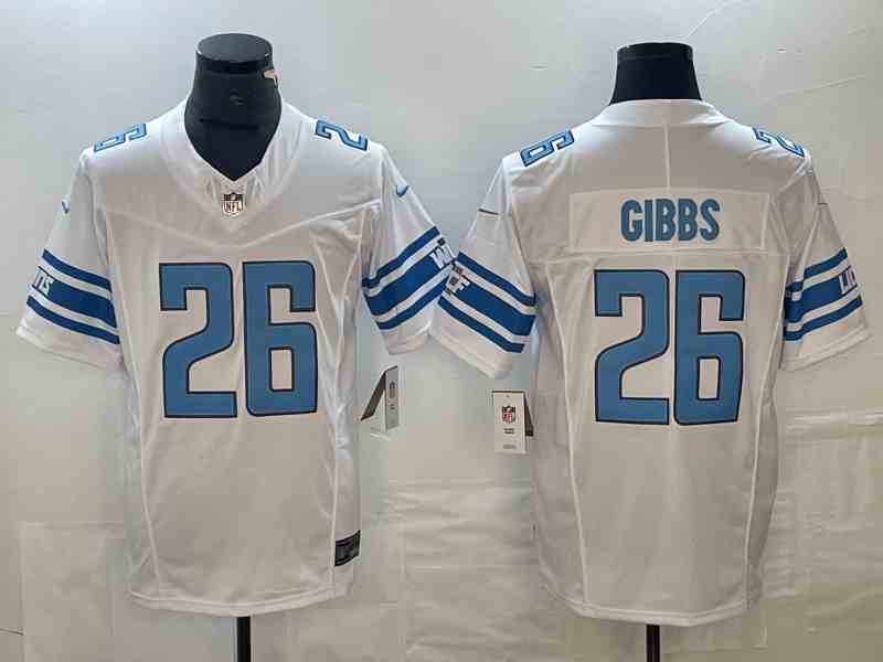 Men's Detroit Lions #26 Jahmyr Gibbs White 2023 F.U.S.E. Vapor Untouchable Limited Stitched Football Jersey