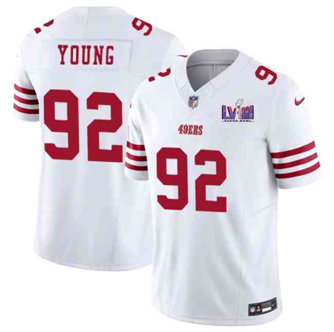Men's San Francisco 49ers #92 Chase Young White F.U.S.E. Super Bowl LVIII Patch Vapor Untouchable Limited Stitched Football Jersey