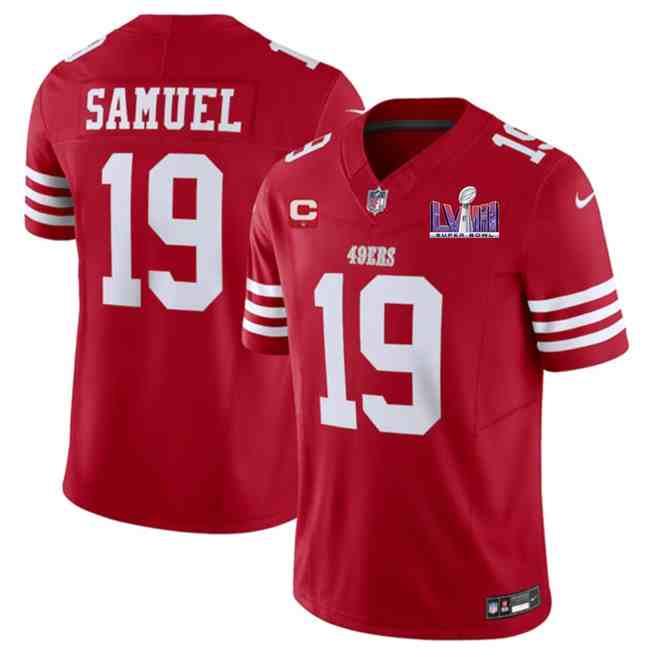Men's San Francisco 49ers #19 Deebo Samuel Red F.U.S.E. Super Bowl LVIII Patch And 1-Star C Patch Vapor Untouchable Limited Stitched Football Jersey