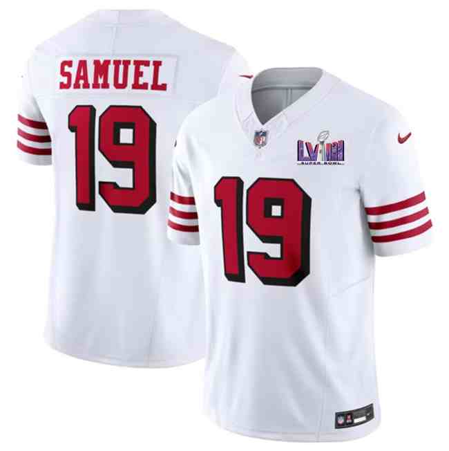 Men's San Francisco 49ers #19 Deebo Samuel New White F.U.S.E. Super Bowl LVIII Patch Vapor Untouchable Limited Stitched Football Jersey