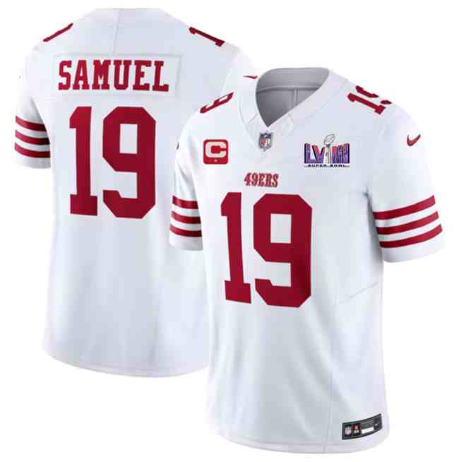 Men's San Francisco 49ers #19 Deebo Samuel White F.U.S.E. Super Bowl LVIII Patch And 1-Star C Patch Vapor Untouchable Limited Stitched Football Jersey
