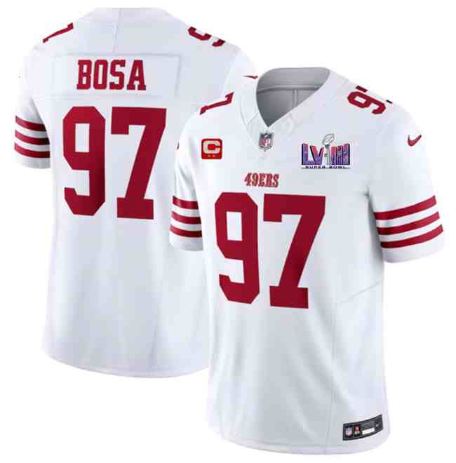 Men's San Francisco 49ers #97 Nick Bosa White F.U.S.E. Super Bowl LVIII Patch And 2-Star C Patch Vapor Untouchable Limited Stitched Football Jersey