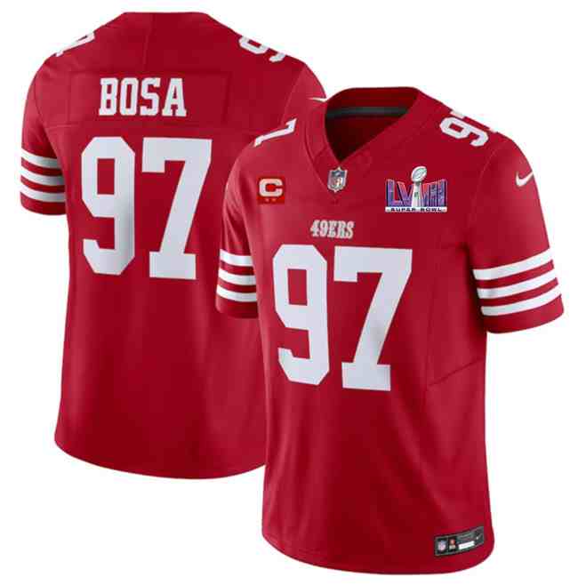 Men's San Francisco 49ers #97 Nick Bosa Red F.U.S.E. Super Bowl LVIII Patch And 2-Star C Patch Vapor Untouchable Limited Stitched Football Jersey