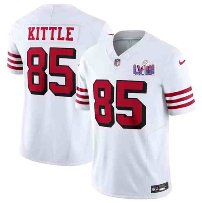 Men's San Francisco 49ers #85 George Kittle New White F.U.S.E. Super Bowl LVIII Patch Vapor Untouchable Limited Stitched Football Jersey