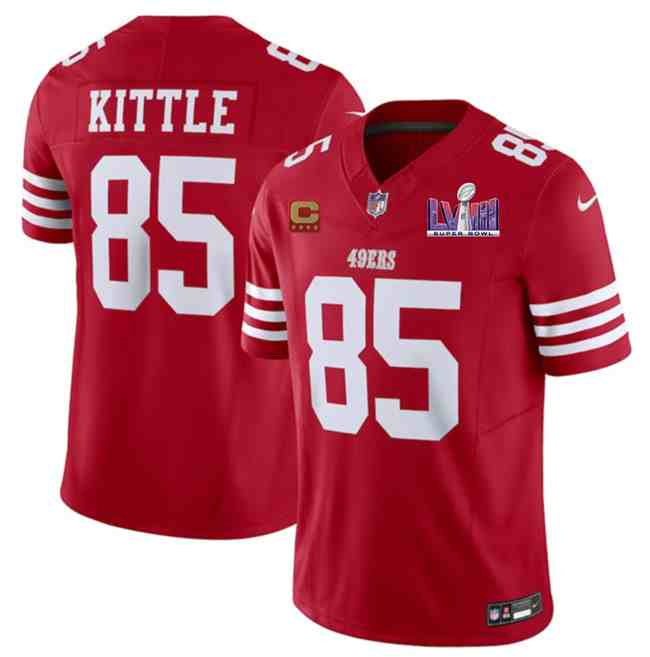Men's San Francisco 49ers #85 George Kittle Red F.U.S.E. Super Bowl LVIII Patch And 4-Star C Patch Vapor Untouchable Limited Stitched Football Jersey