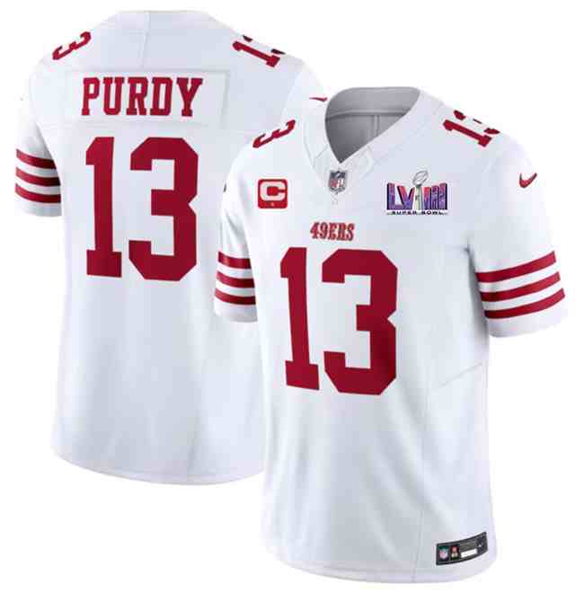 Men's San Francisco 49ers #13 Brock Purdy White F.U.S.E. Super Bowl LVIII Patch And 1-Star C Patch Vapor Untouchable Limited Stitched Football Jersey