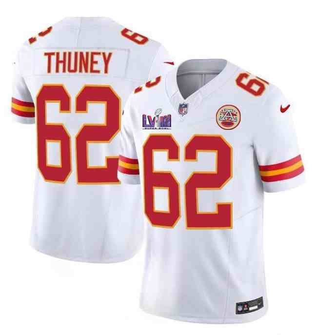 Men's Kansas City Chiefs #62 Joe Thuney White F.U.S.E. Super Bowl LVIII Patch Vapor Untouchable Limited Stitched Football Jersey