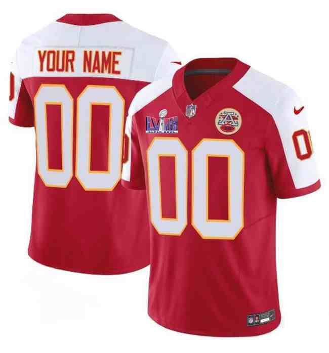 Men’s Kansas City Chiefs Active Player Custom Red White F.U.S.E. Super Bowl LVIII Patch Vapor Untouchable Limited Stitched Football Jersey