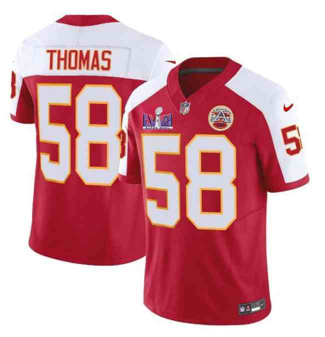 Men's Kansas City Chiefs #58 Derrick Thomas Red White F.U.S.E. Super Bowl LVIII Patch Vapor Untouchable Limited Stitched Football Jersey