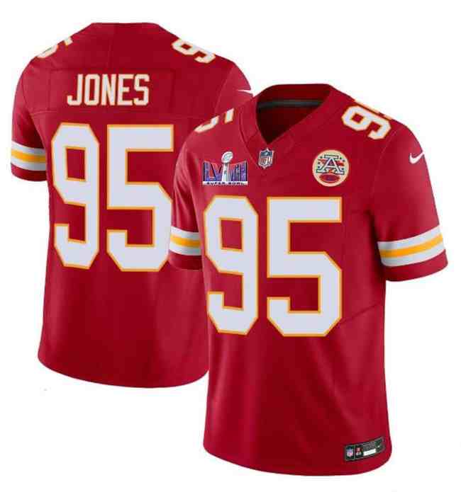 Men's Kansas City Chiefs #95 Chris Jones Red F.U.S.E. Super Bowl LVIII Patch Vapor Untouchable Limited Stitched Football Jersey