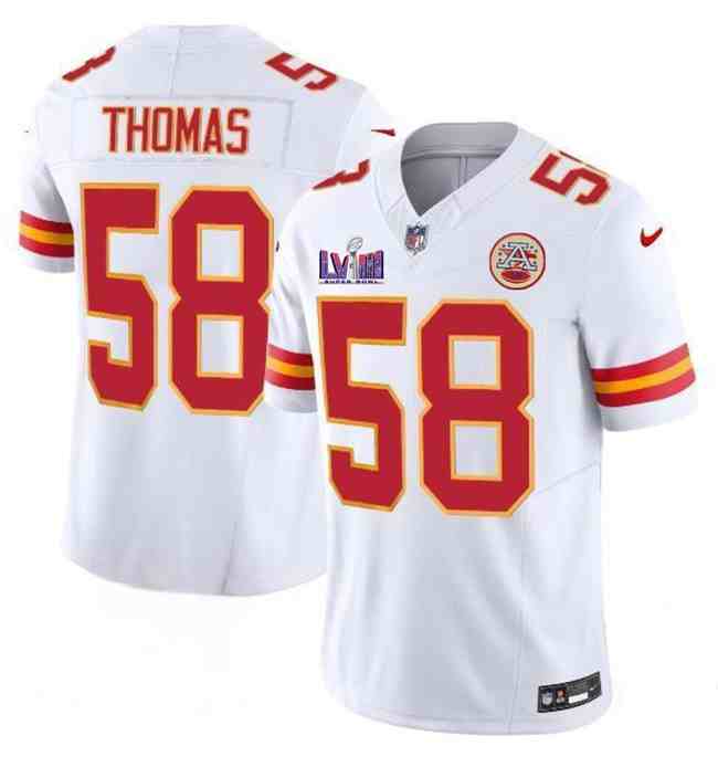 Men's Kansas City Chiefs #58 Derrick Thomas White F.U.S.E. Super Bowl LVIII Patch Vapor Untouchable Limited Stitched Football Jersey