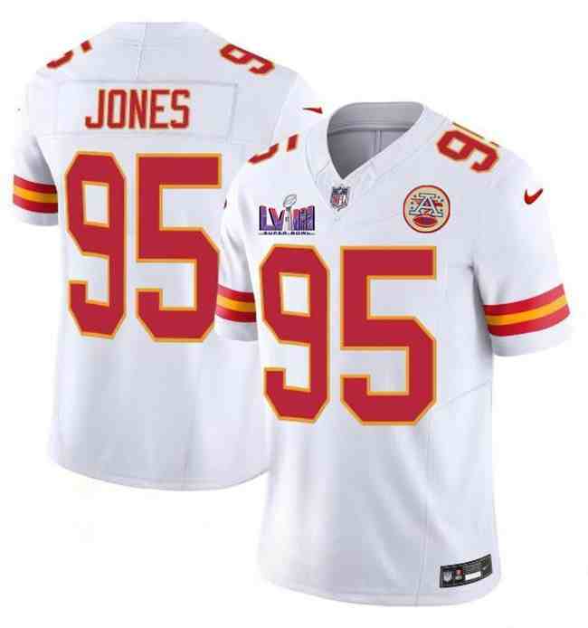 Men's Kansas City Chiefs #95 Chris Jones White F.U.S.E. Super Bowl LVIII Patch Vapor Untouchable Limited Stitched Football Jersey