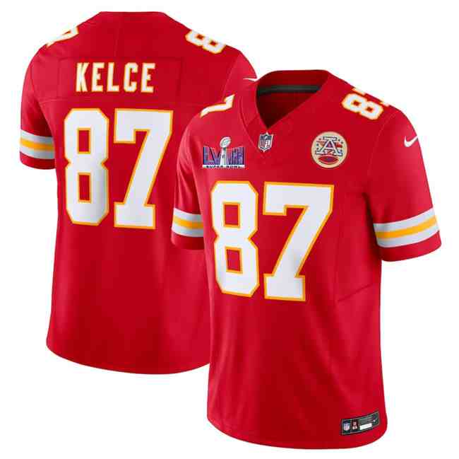 Men's Kansas City Chiefs #87 Travis Kelce Red F.U.S.E. Super Bowl LVIII Patch Vapor Untouchable Limited Stitched Football Jersey