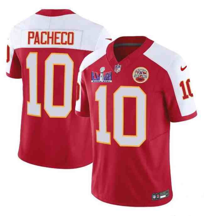 Men's Kansas City Chiefs #10 Isiah Pacheco Red White F.U.S.E. Super Bowl LVIII Patch Vapor Untouchable Limited Stitched Football Jersey