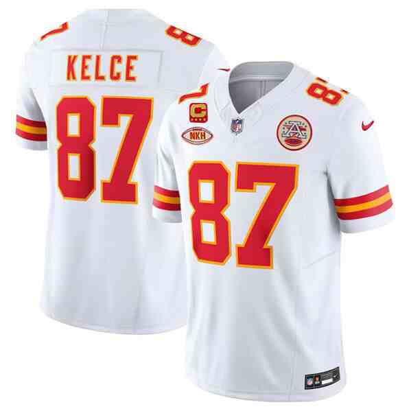 Men’s Kansas City Chiefs #87 Travis Kelce White 2024 F.U.S.E. With NKH Patch And 4-Star C Patch Vapor Untouchable Limited Stitched Jersey