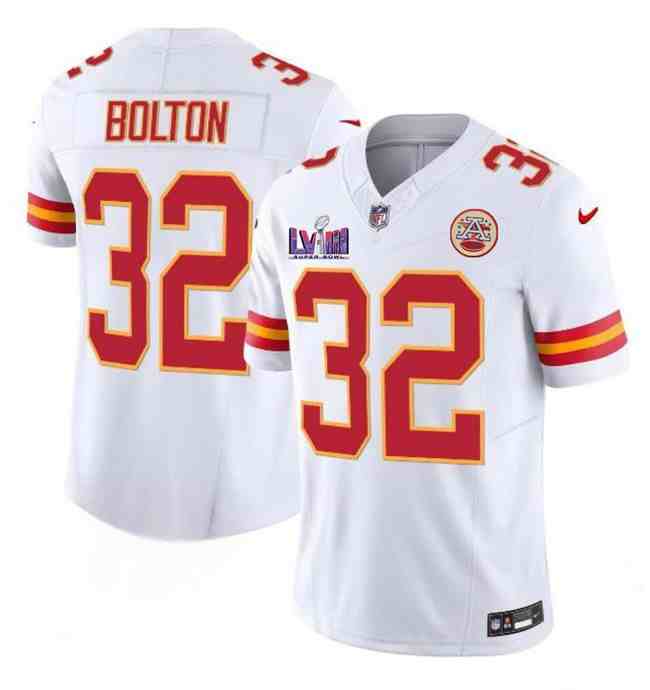 Men's Kansas City Chiefs #32 Nick Bolton White F.U.S.E. Super Bowl LVIII Patch Vapor Untouchable Limited Stitched Football Jersey