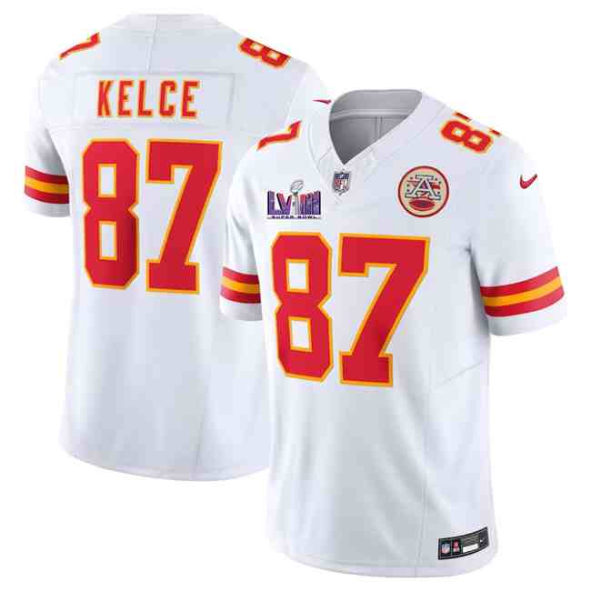 Men's Kansas City Chiefs #87 Travis Kelce White F.U.S.E. Super Bowl LVIII Patch Vapor Untouchable Limited Stitched Football Jersey