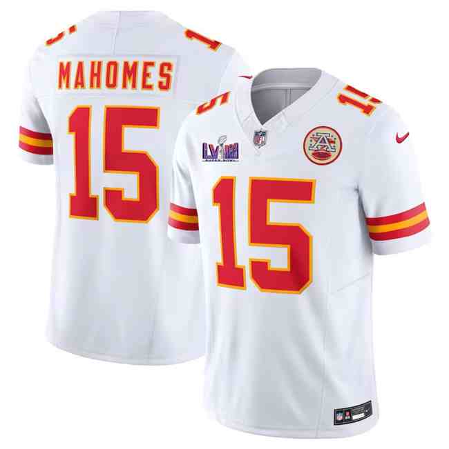 Men's Kansas City Chiefs #15 Patrick Mahomes White F.U.S.E. Super Bowl LVIII Patch Vapor Untouchable Limited Stitched Football Jersey