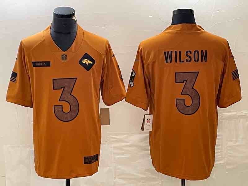 Men's Denver Broncos #3 Russell Wilson 2023 Brown Salute To Service Limited Football Stitched Jersey