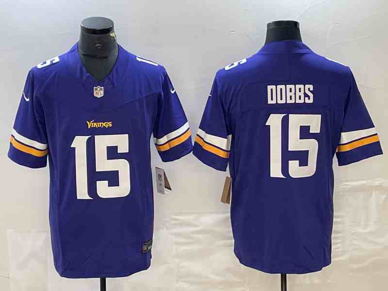 Men's Minnesota Vikings #15 Josh Dobbs Purple 2023 FUSE Vapor Limited Throwback Stitched Jersey
