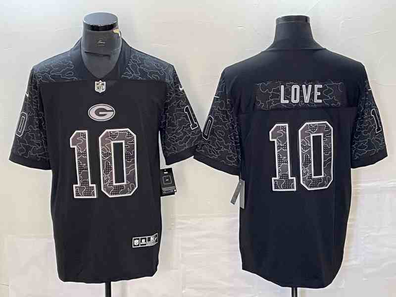 Men's Green Bay Packers #10 Jordan Love Black Reflective Limited Stitched Football Jersey