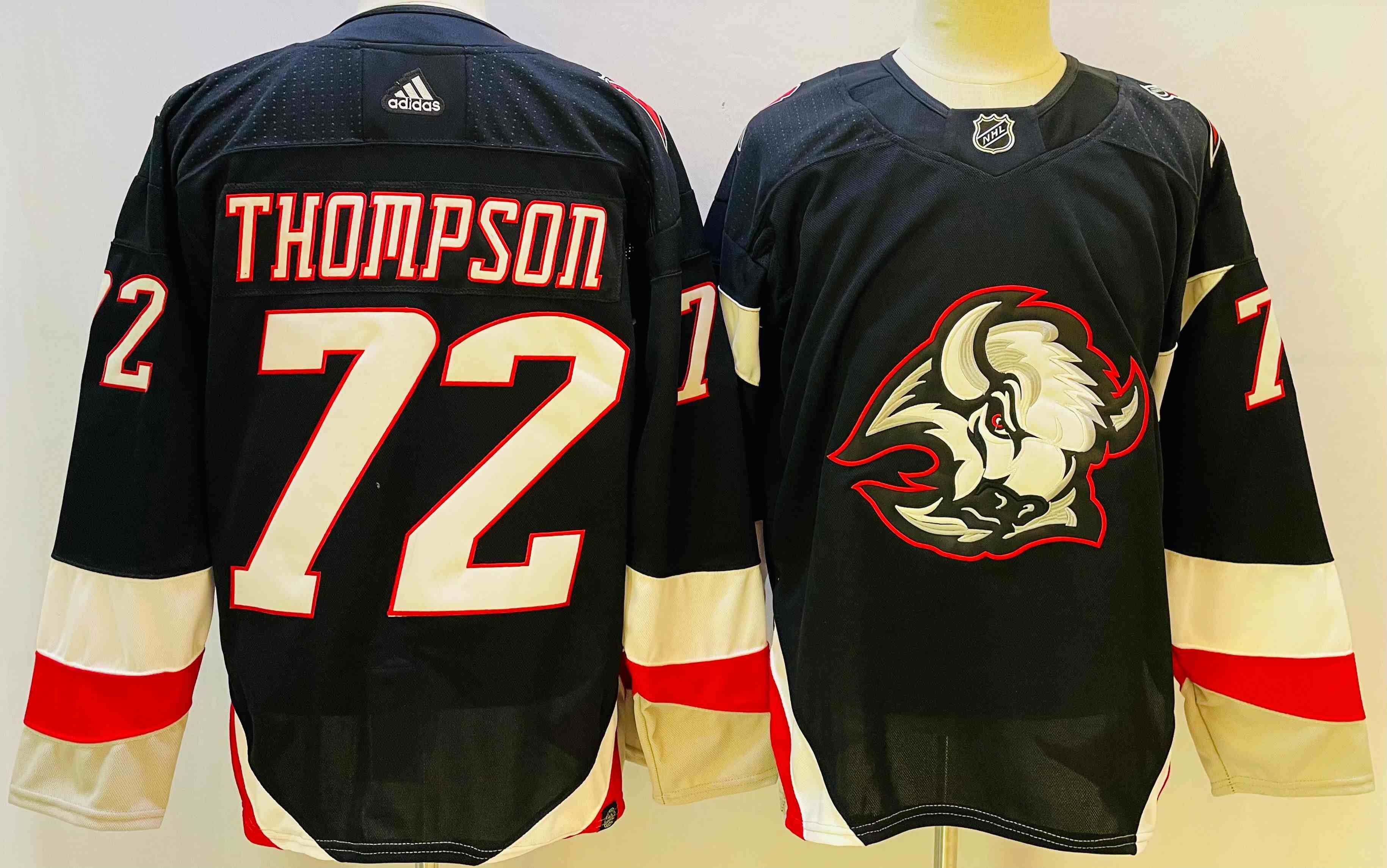 Mens Nhl Buffalo Sabres #72 Tage Thompson Black 2022-23 Reverse Retro Adidas Jersey