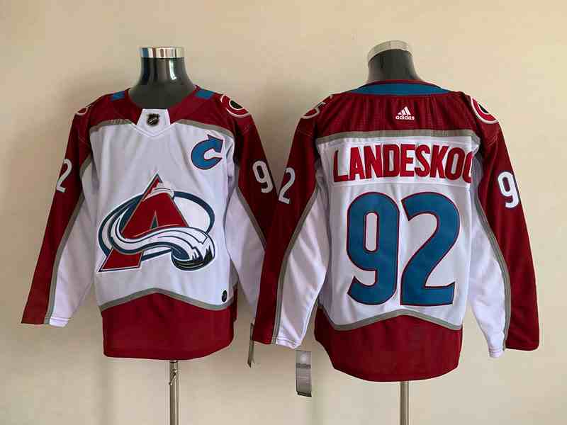 Mens Nhl Colorado Avalanche #92 Gabriel Landeskog White Adidas Jersey Blue Number