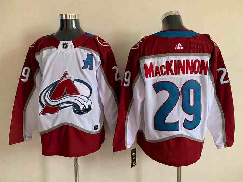 Mens Nhl Colorado Avalanche #29 Nathan Mackinnon White Adidas Jersey Blue Number
