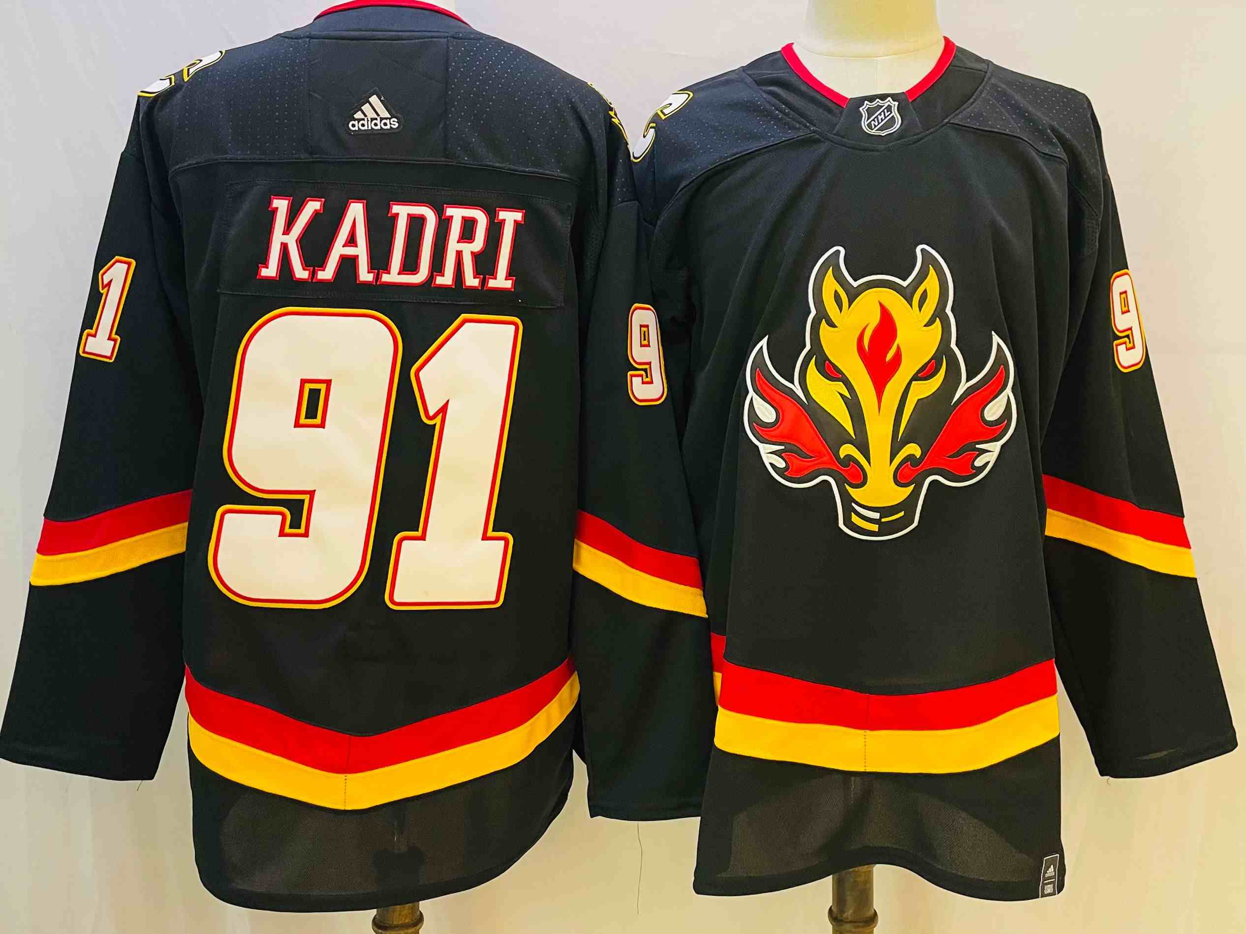 Mens Nhl Calgary Flames #91 Nazem Kadri Black 2021 Reverse Retro Alternate Adidas Jersey
