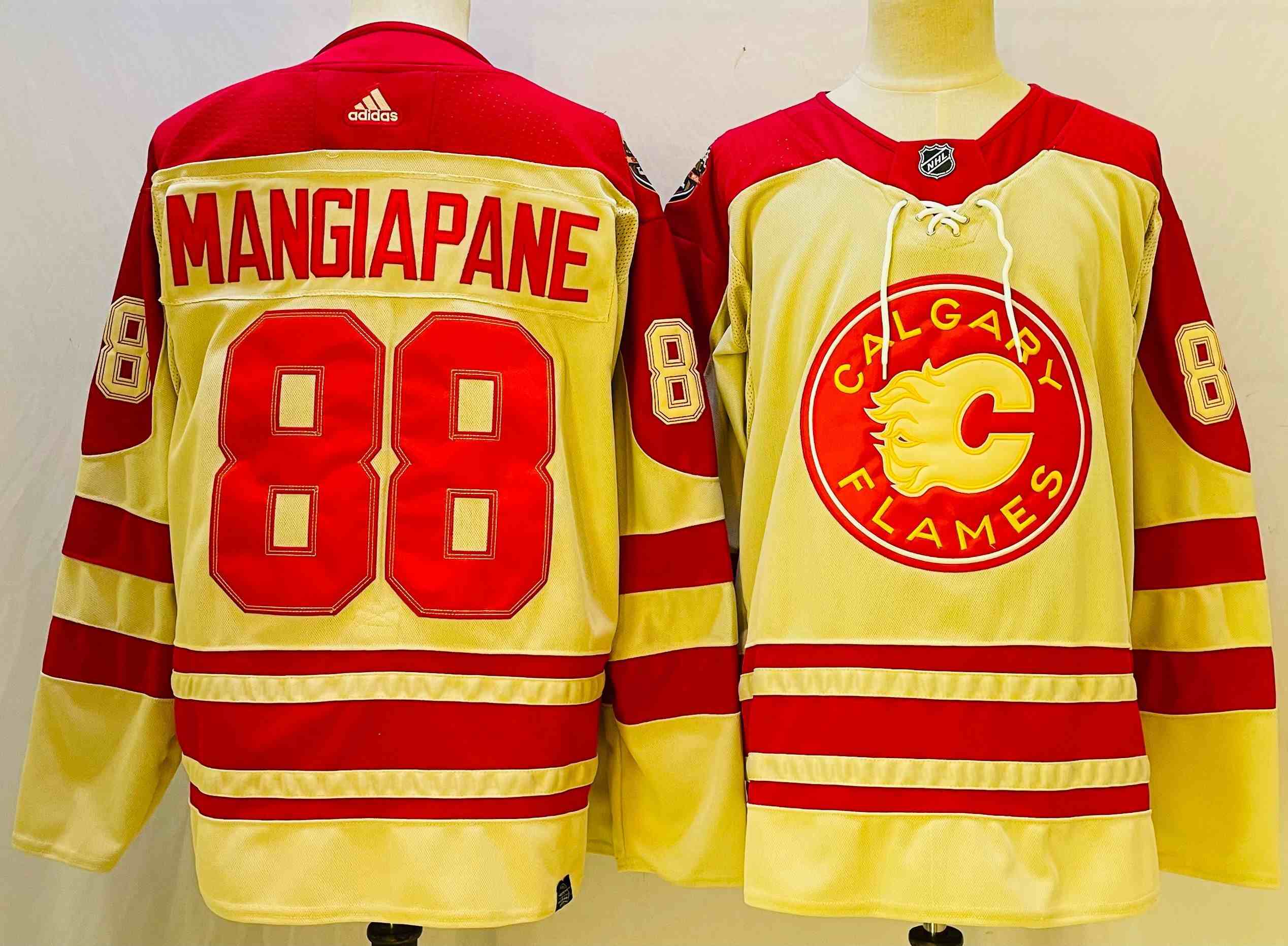 Mens Nhl Calgary Flames #88 Andrew Mangiapane Cream 2023 Heritage Classic Adidas Jersey