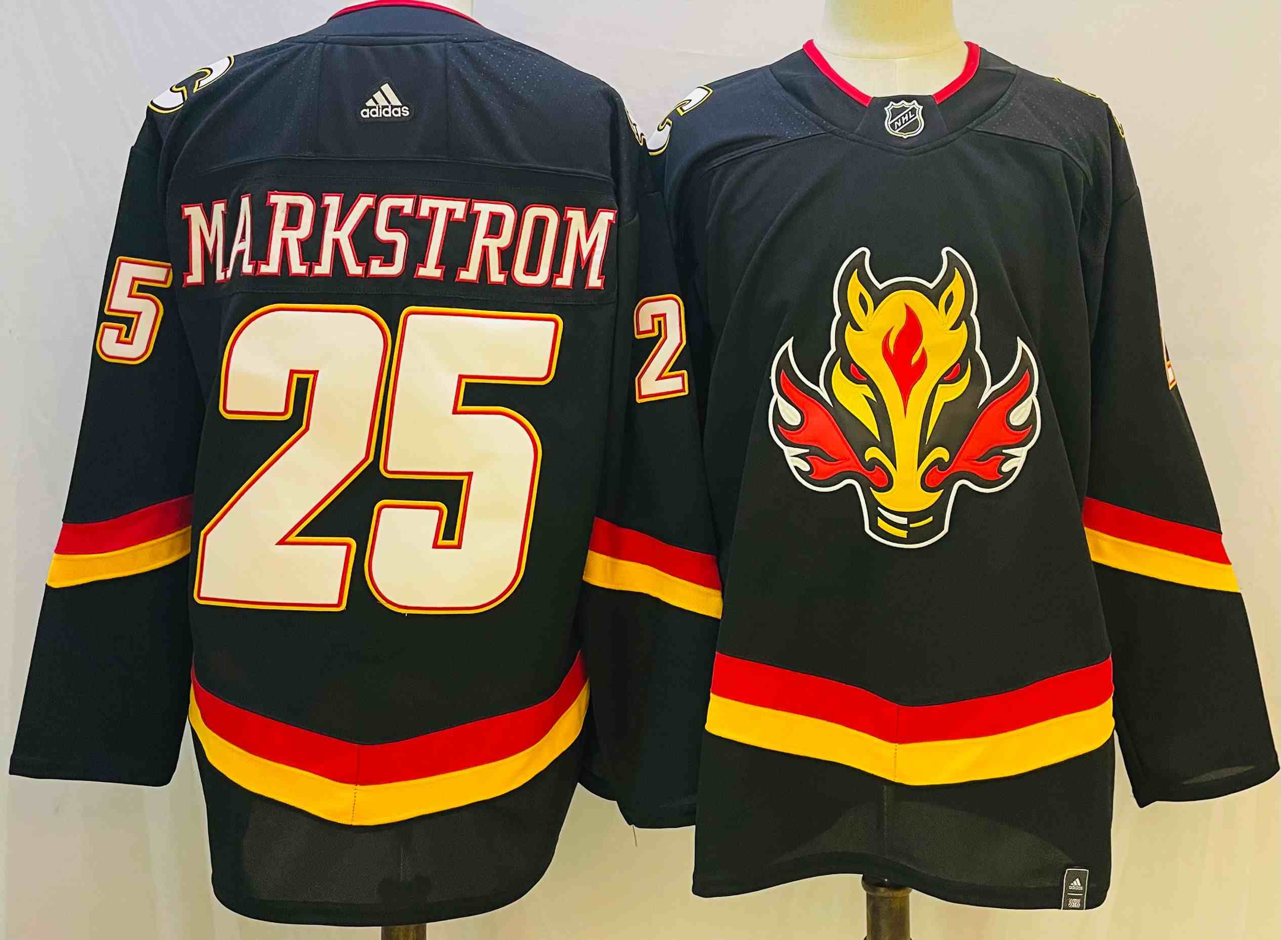 Mens Nhl Calgary Flames #25 Jacob Markstrom Black 2021 Reverse Retro Alternate Adidas Jersey