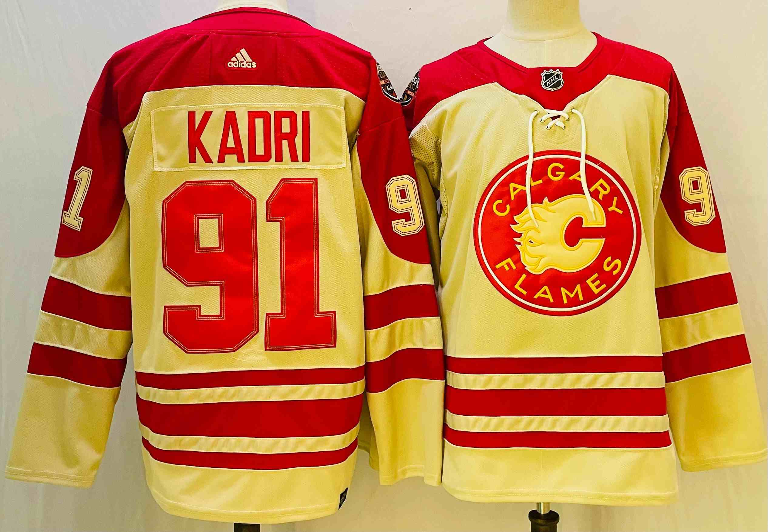 Mens Nhl Calgary Flames #91 Nazem Kadri Cream 2023 Heritage Classic Adidas Jersey