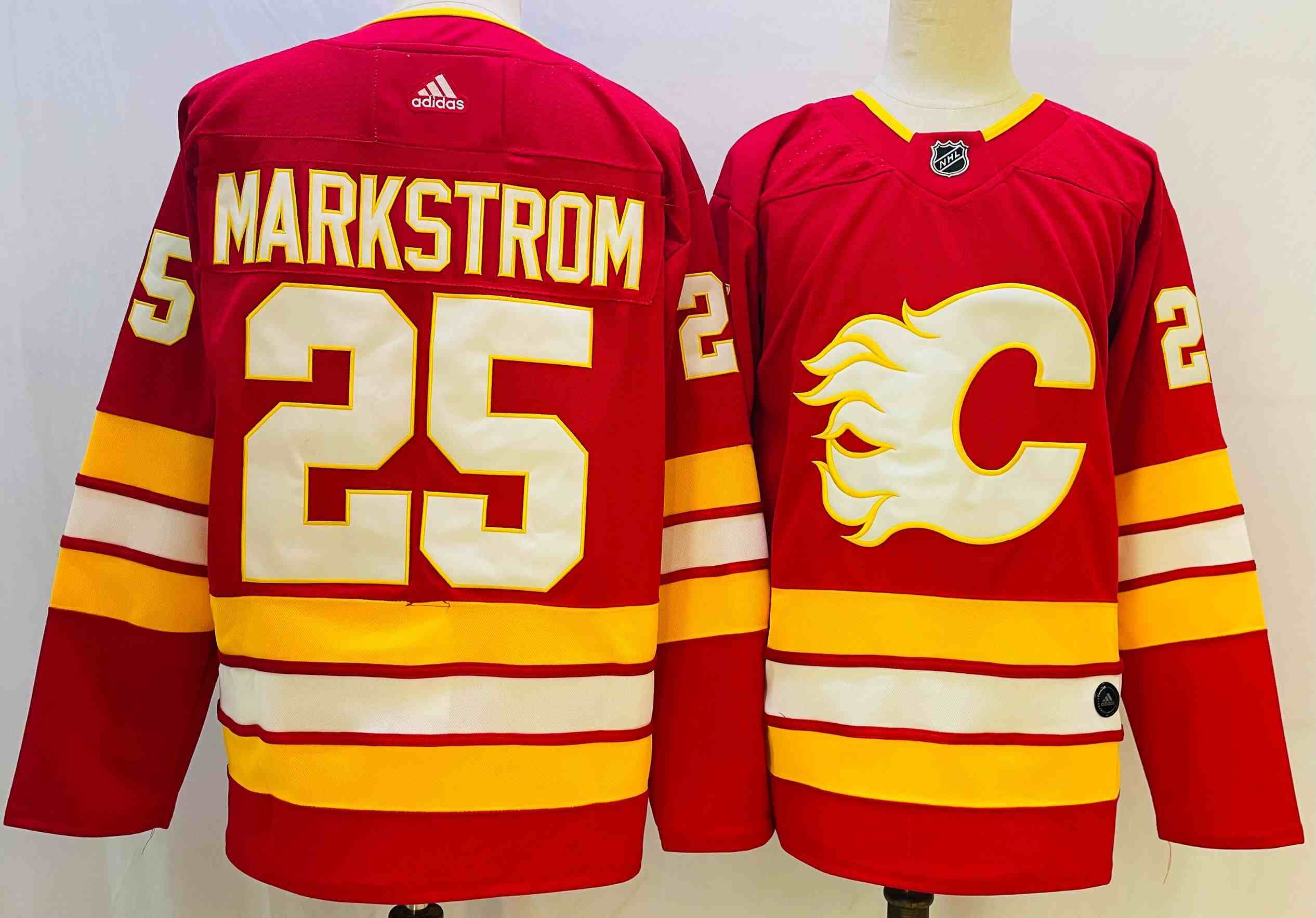 Mens 2022 Nhl Calgary Flames #25 Jacob Markstrom Red Adidas Player Jersey