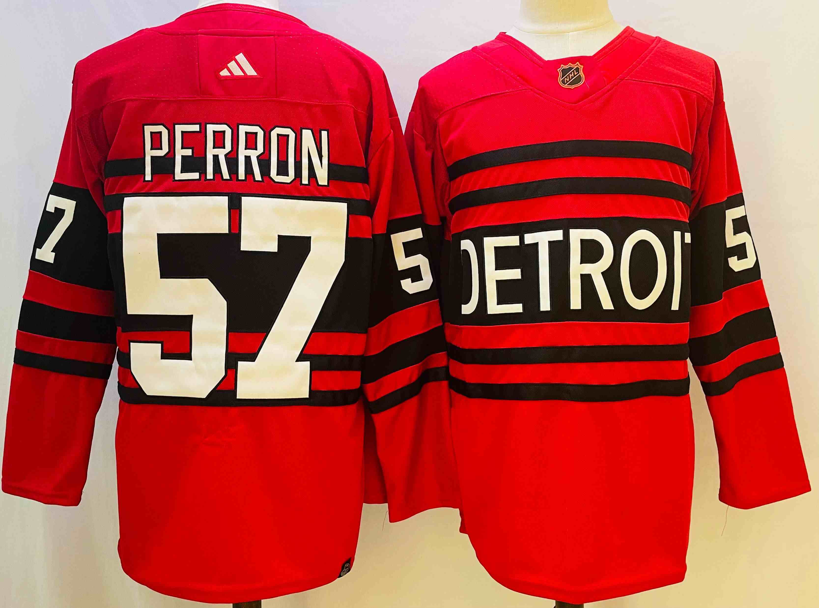 Mens Nhl Detroit Red Wings #57 David Perron Red 2022-23 Reverse Retro Alternate Adidas Jersey