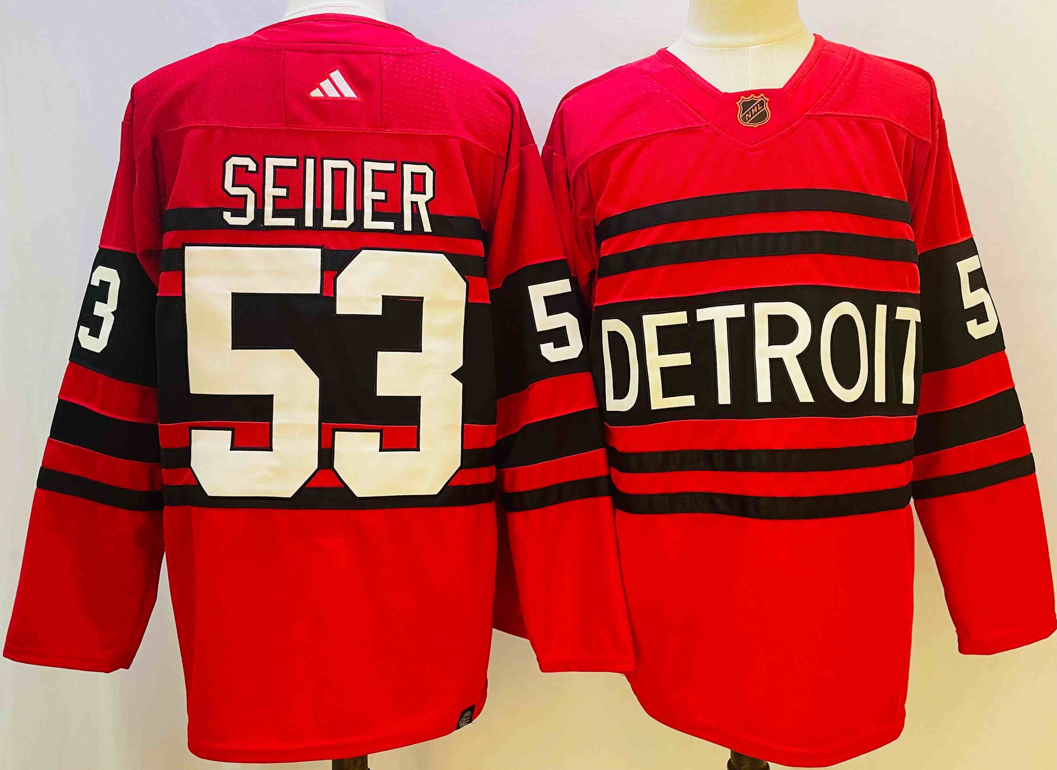 Mens Nhl Detroit Red Wings #53 Moritz Seider Red 2022-23 Reverse Retro Alternate Adidas Jersey