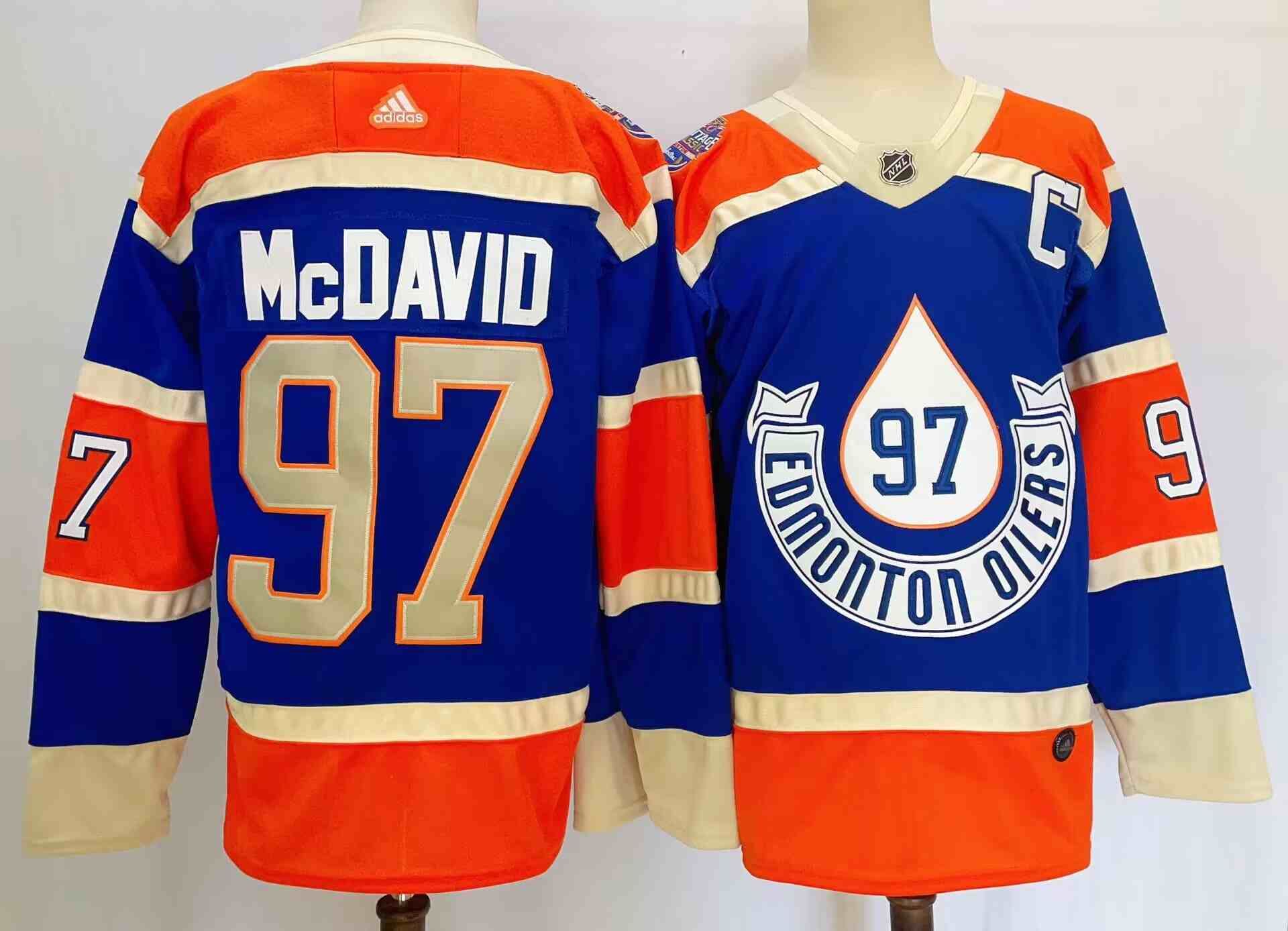 Men's Edmonton Oilers #97 Connor McDavid 2023 Royal With Patch Heritage Classic Primegreen Stitched Jersey