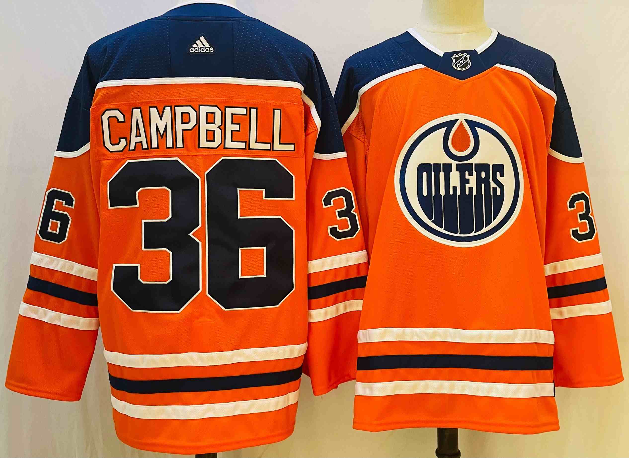 Mens 2022 Nhl Edmonton Oilers #36 Jack Campbell Orange Adidas Jersey