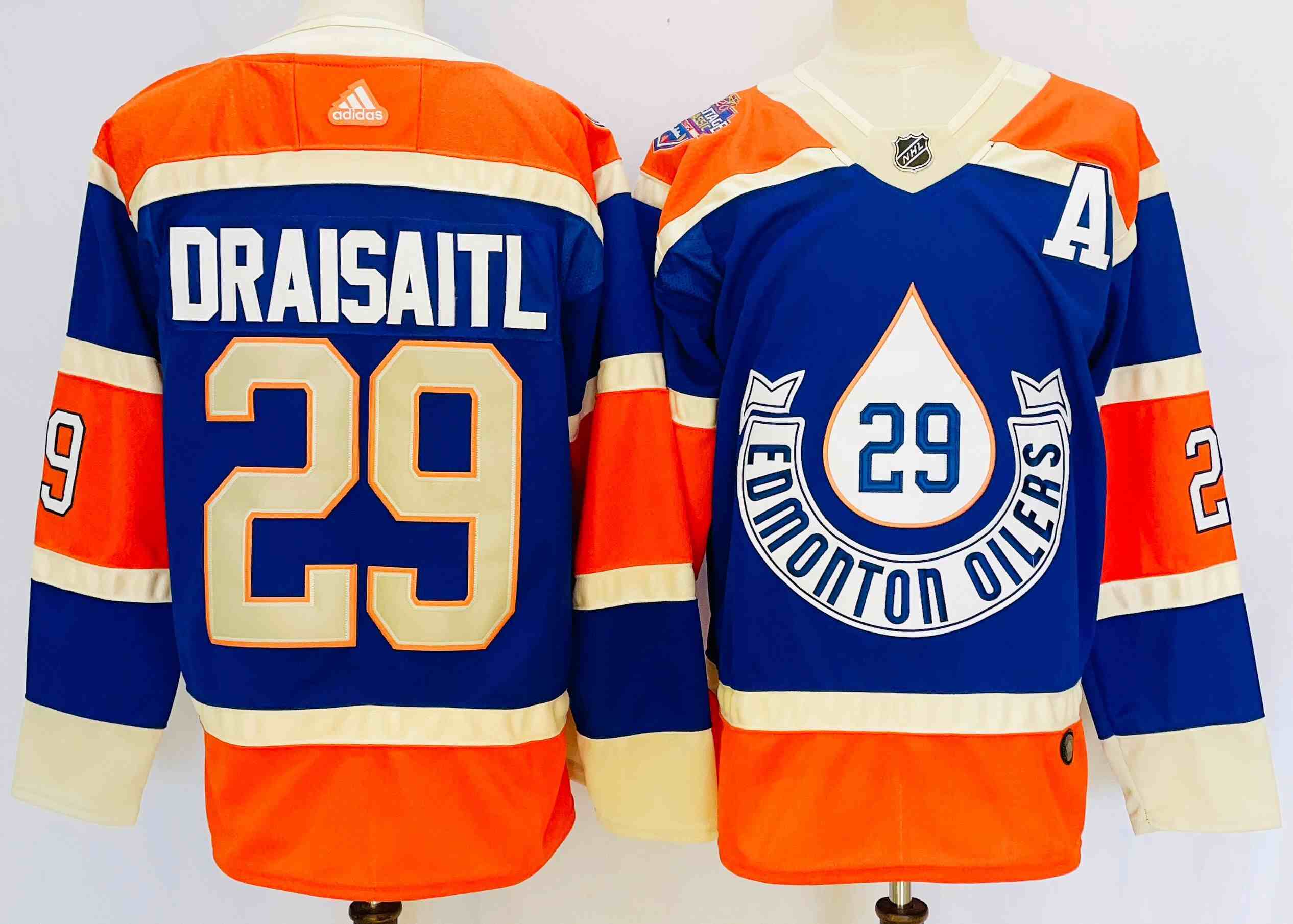 Men's Edmonton Oilers #29  Leon Draisaitl 2023 Royal With Patch Heritage Classic Primegreen Stitched Jersey