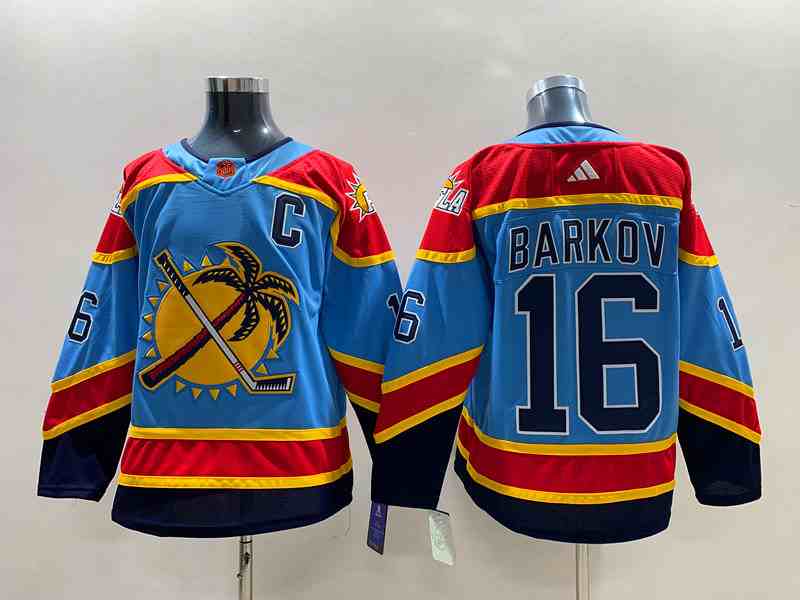 Men's Florida Panthers #16 Aleksander Barkov Blue 2022 Reverse Retro Stitched Jersey