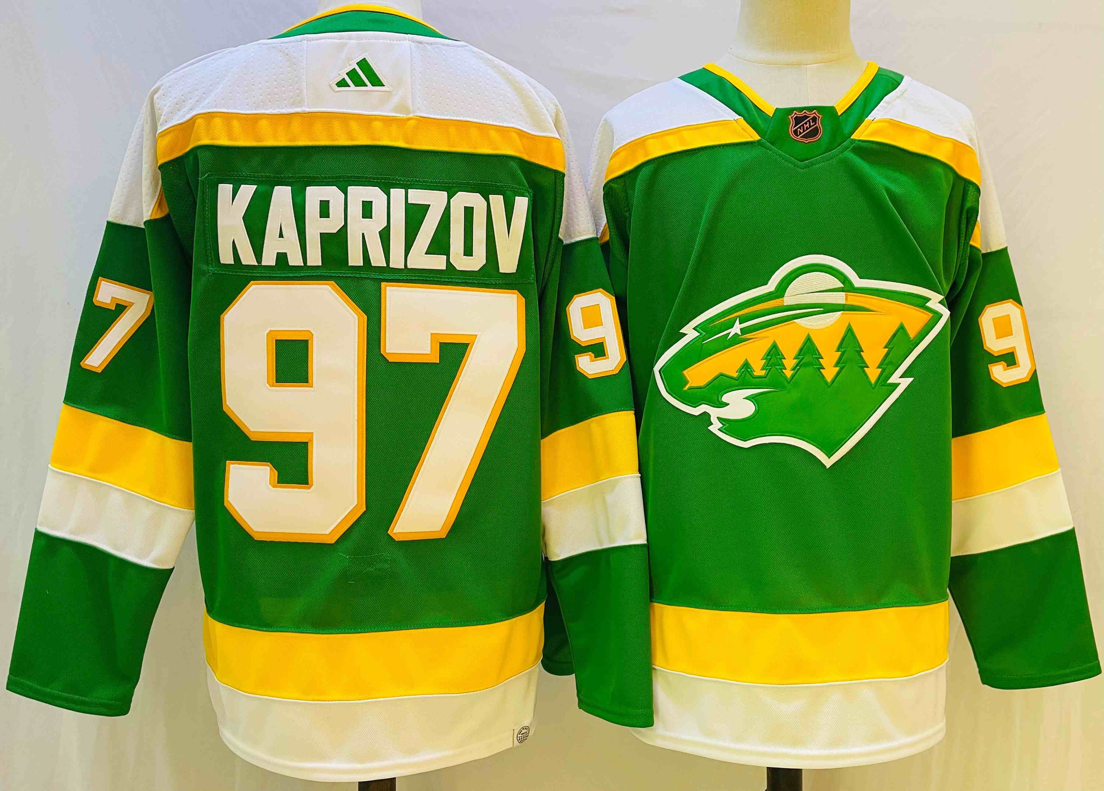 Men's Minnesota Wild #97 Kirill Kaprizov Green 2022-23 Reverse Retro Stitched Jersey