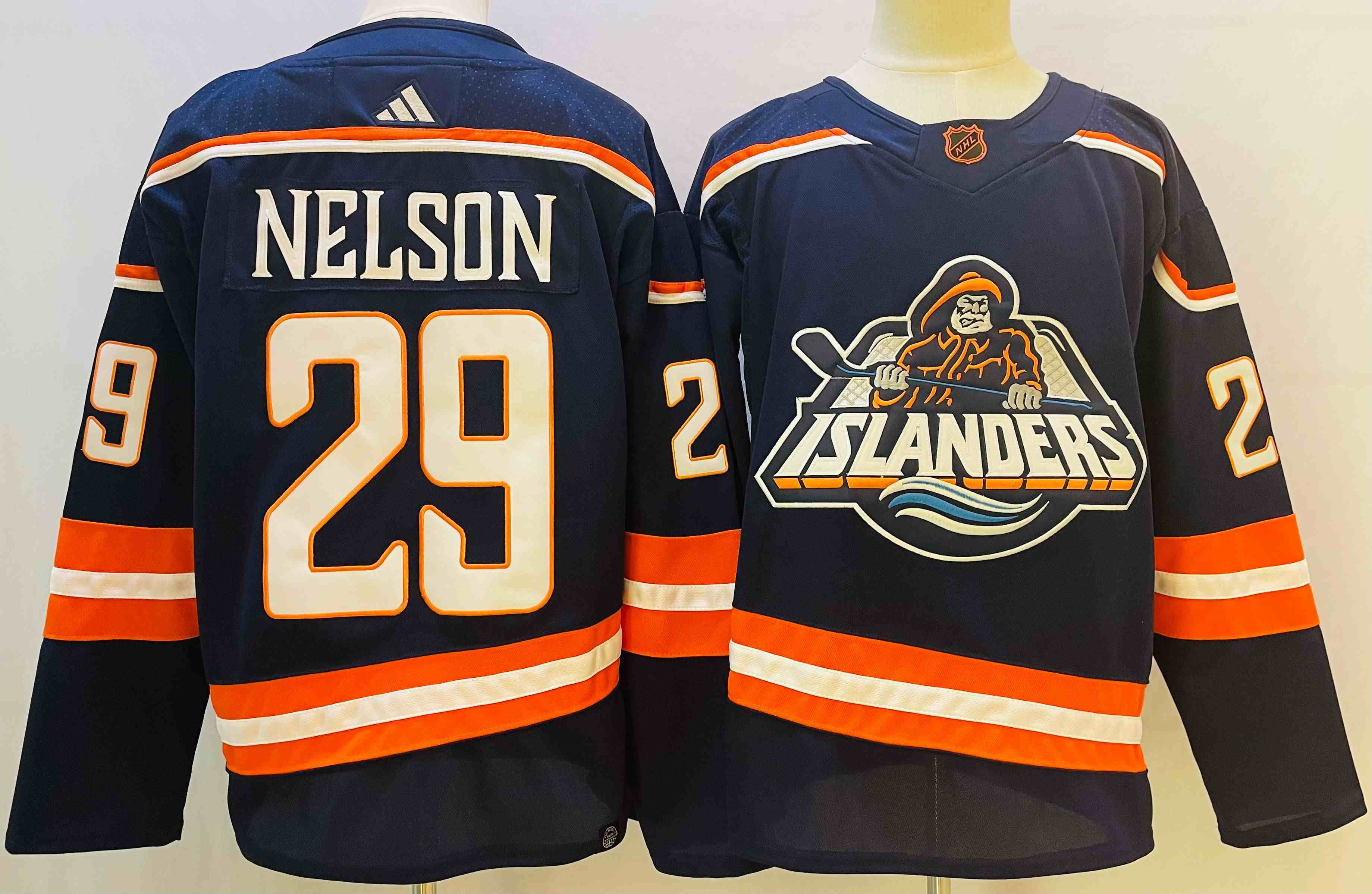Mens Nhl New York Islanders #29 Brock Nelson Navy Blue 2022-23 Reverse Retro Alternate Adidas Jersey
