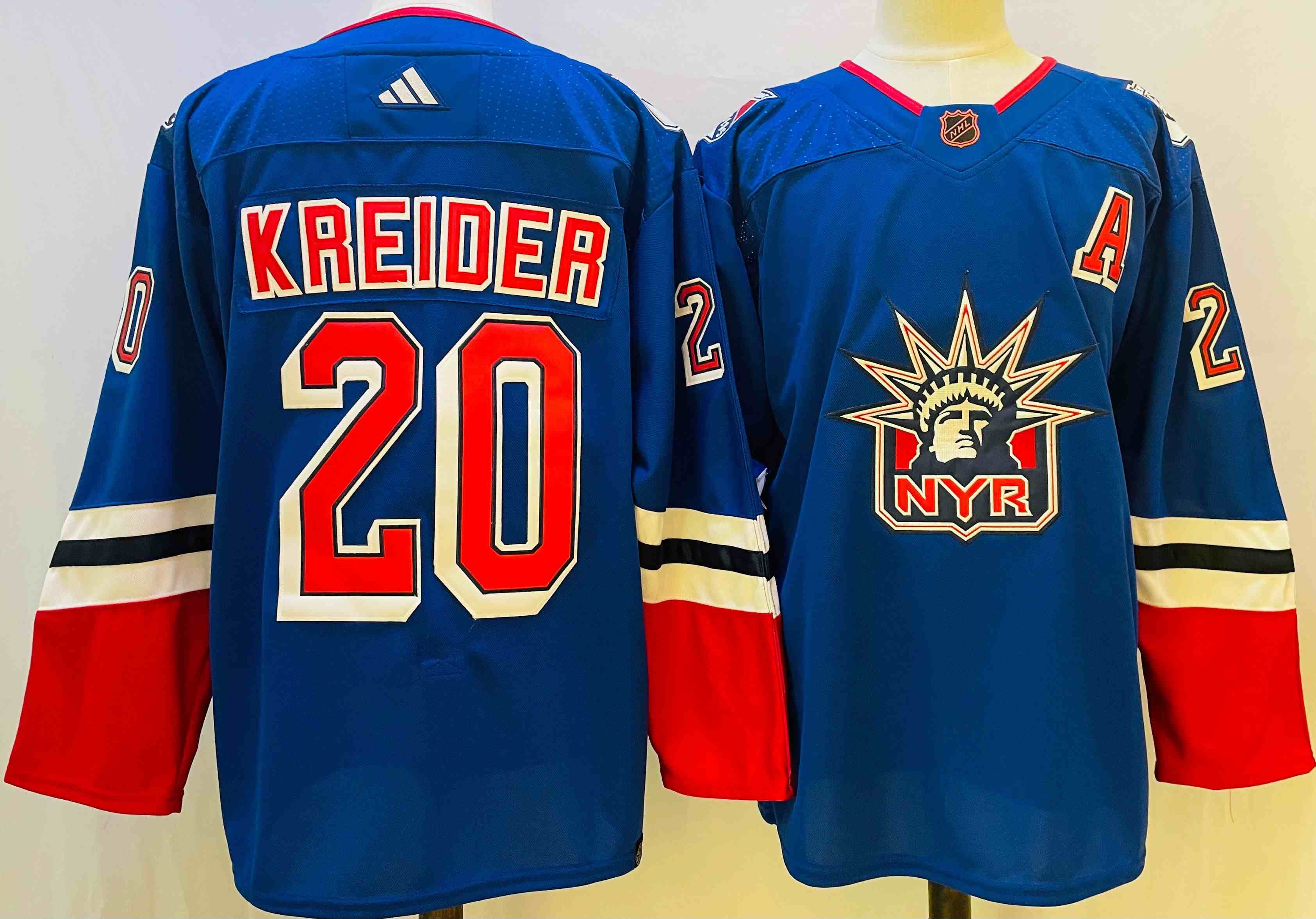 Men's New York Rangers #20 Chris Kreider Blue 2022 Reverse Retro Stitched Jersey