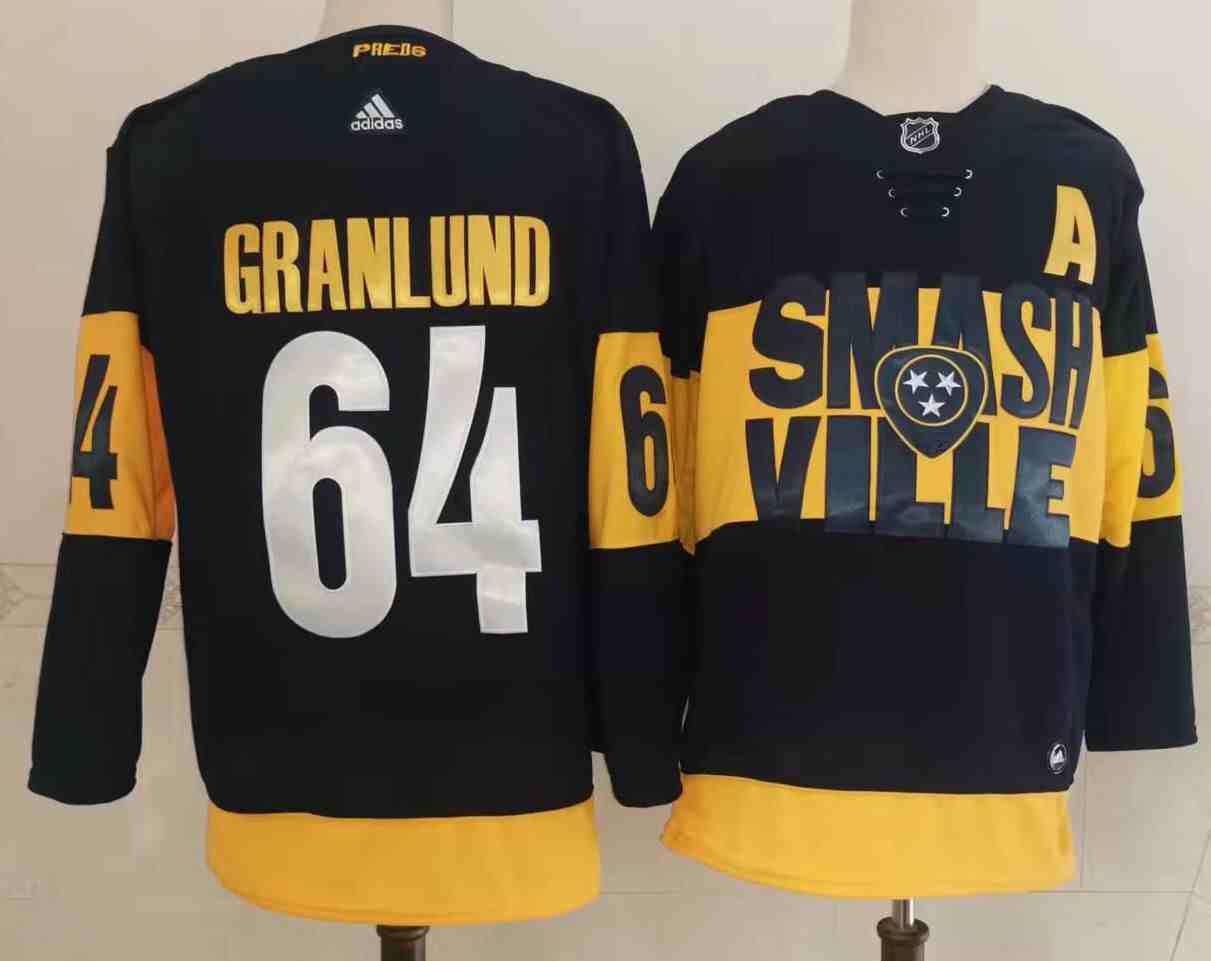 Mens Nhl Nashville Predators #64 Mikael Granlund Black Smash Ville Adidas Jersey